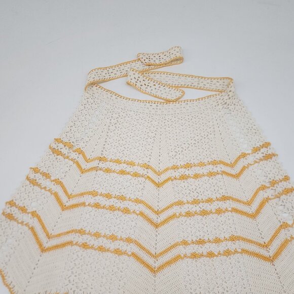 Vintage Handmade Crochet Apron With Yellow & White Patterned Design - Picture 2 of 8